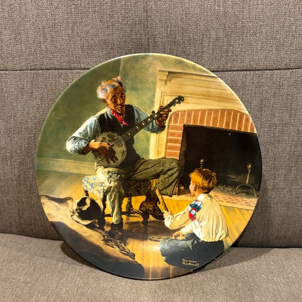 Norman Rockwell Art Plate with Red and Blue Accents